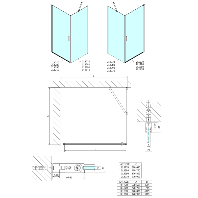 ZOOM boční stěna 900mm, čiré sklo ZL3290