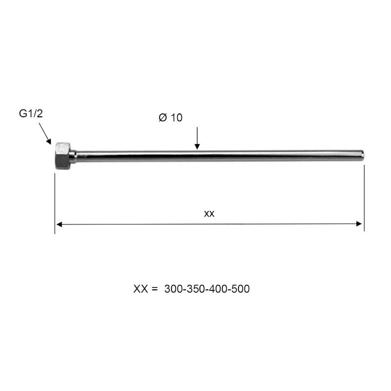 Pevná připojovací trubka průměr 10 mm, F 1/2', 40 cm, chrom TWC62