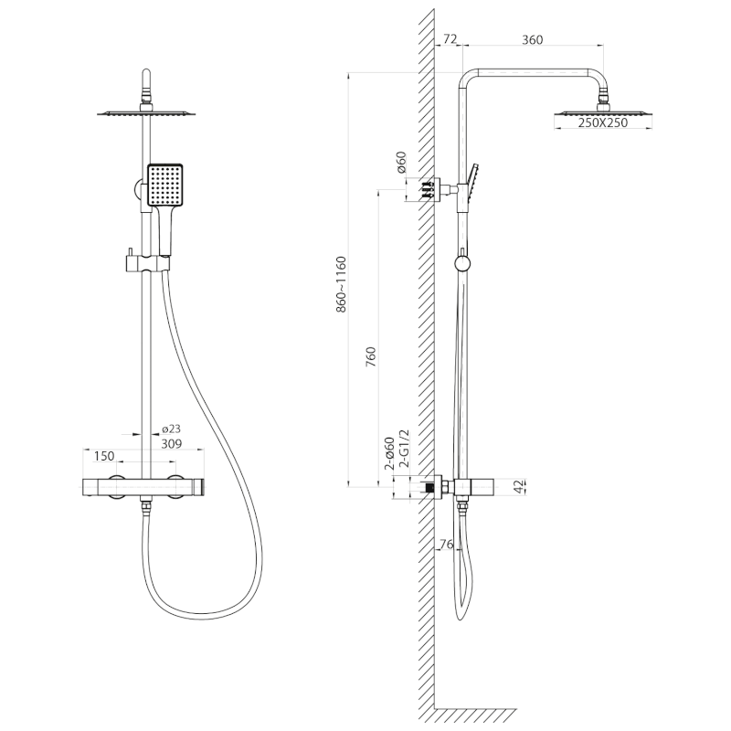 CUBEMIX sprchový sloup s pákovou baterií, zlato mat CM139GB