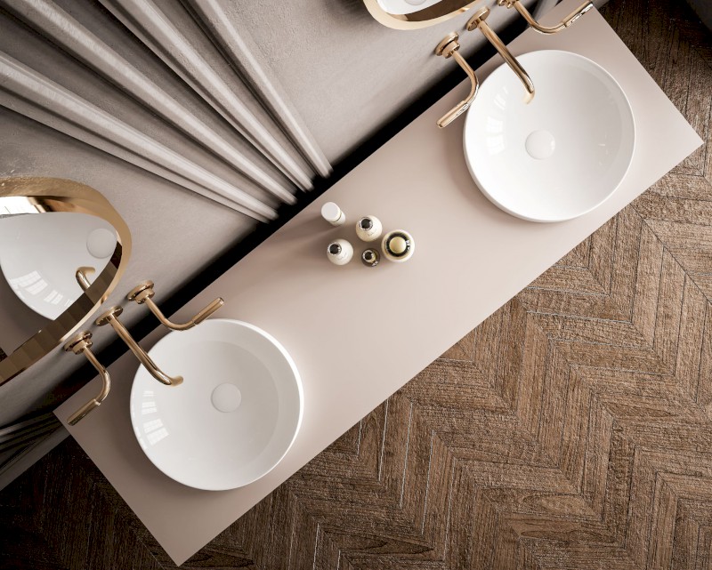 Keramické umyvadlo zápustné, průměr 43cm, bílá 3041