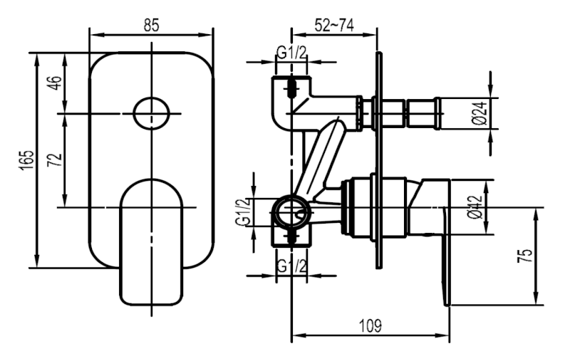 DAPHNE podomítková sprchová baterie, 2 výstupy, chrom DH942