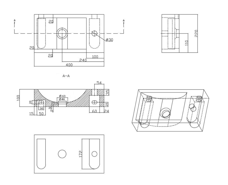 BLOK kamenné umývátko 40x22cm, baterie vpravo, antracit 2401-28