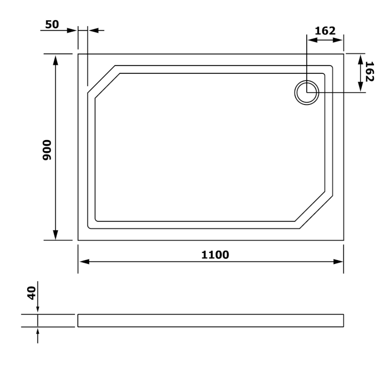 SARA sprchová vanička z litého mramoru, obdélník 110x90cm, bílá HS11090