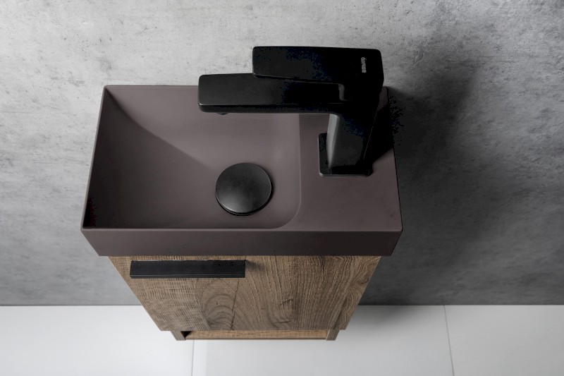 PICCOLINO betonové umývátko 30,8x17cm, baterie vpravo, tmavě hnědá mat PK30515