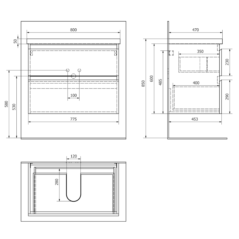 ALTAIR umyvadlová skříňka 77,5x60x45cm, černá mat AI680