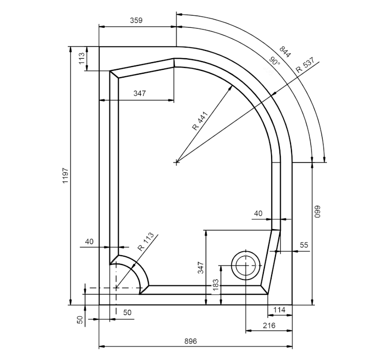RIVA sprchová vanička z litého mramoru, čtvrtkruh 120x90cm, levá, bílá GR12090L