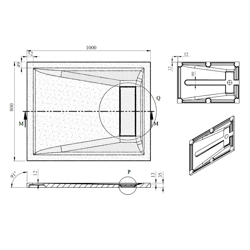 ELEA sprchová vanička litý mramor, 100x80cm, bílá PEL10080