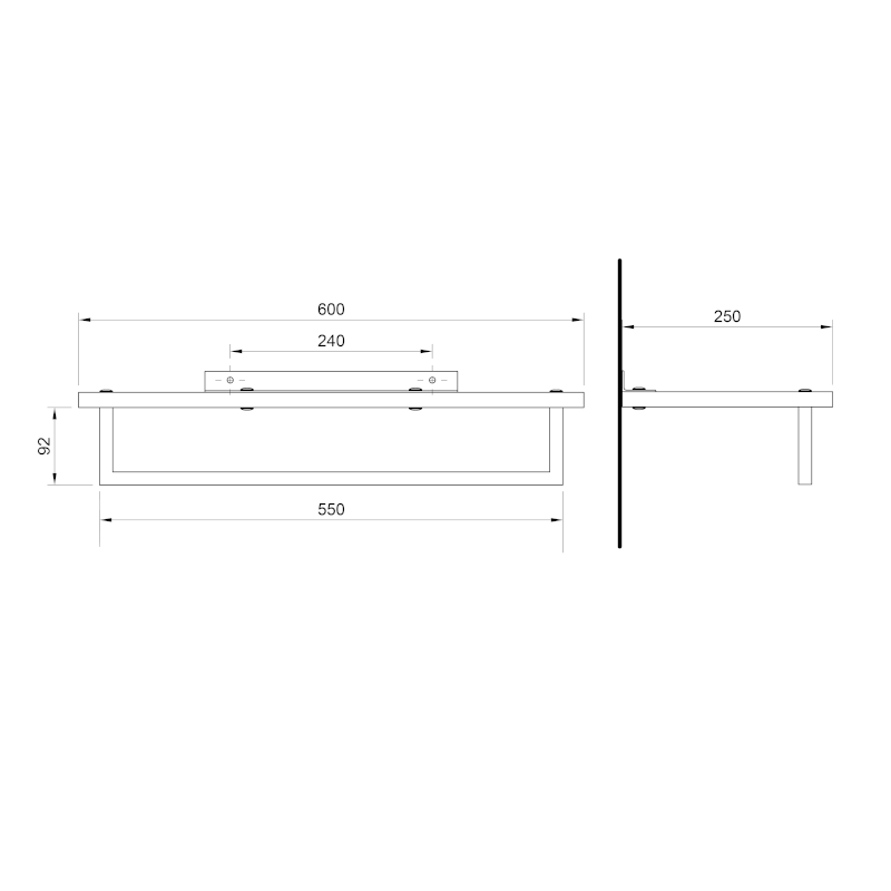 SKA polička na ručníky s hrazdou 600x250mm, dub/černá mat SKA385B