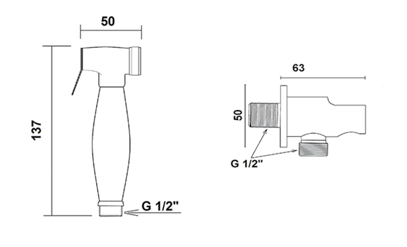 Bidetová sprška retro s hadicí a držákem sprchy s vyústěním, bronz 9106