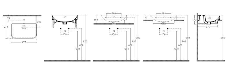 SOTT AQUA keramické umyvadlo zápustné, 48x42cm, bílá 10SQ50048
