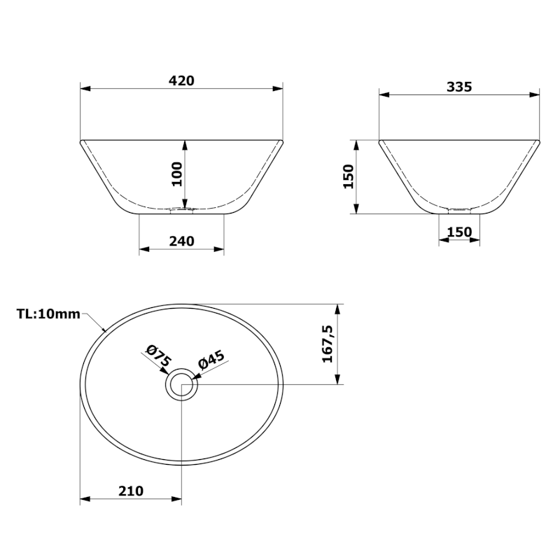 Keramické umyvadlo na desku, 42x34cm, bílá 49412