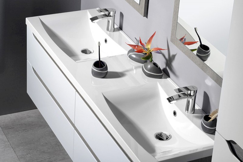 LUCIOLA dvojumyvadlo, litý mramor, 150x48cm, bílá 50154