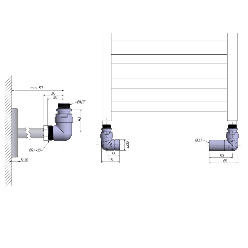 CORNER SIMPLY připojovací sada ventilů triaxiální, pravé provedení, černá mat CP130BS