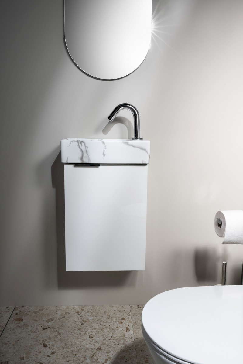 MARGITHA keramické umývátko 38x22cm, otvor pro baterii vpravo, carrara MGT38217