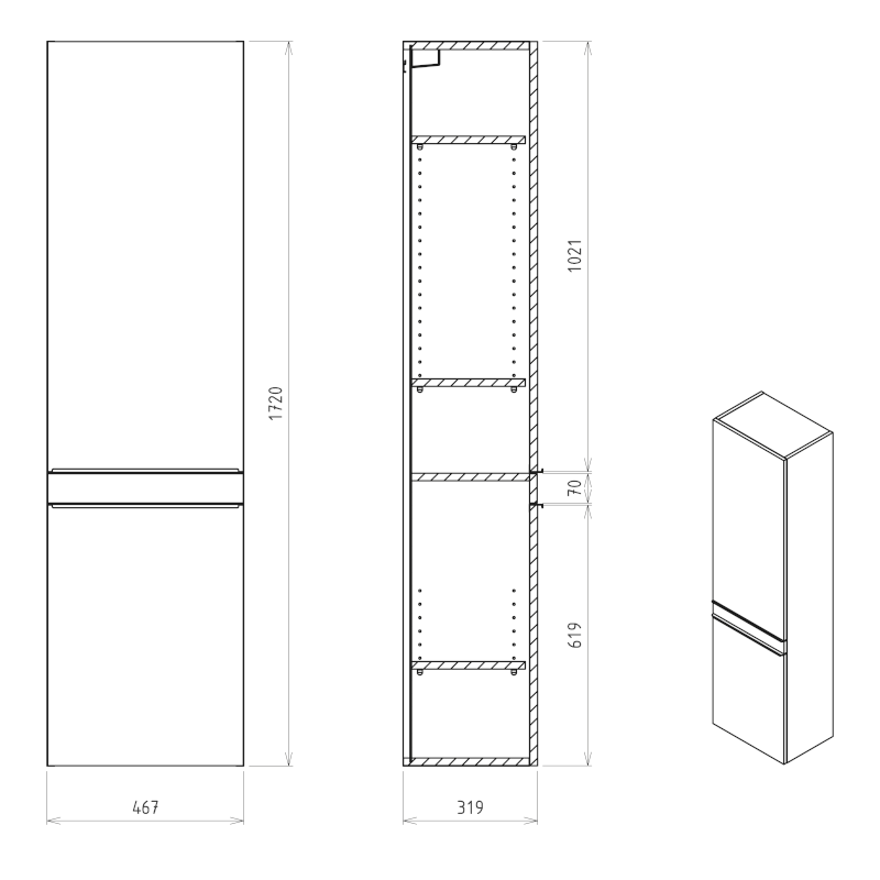 SITIA skříňka vysoká 46,7x172x32cm, 2x dvířka, levá/pravá, dub alabama SI450-2222