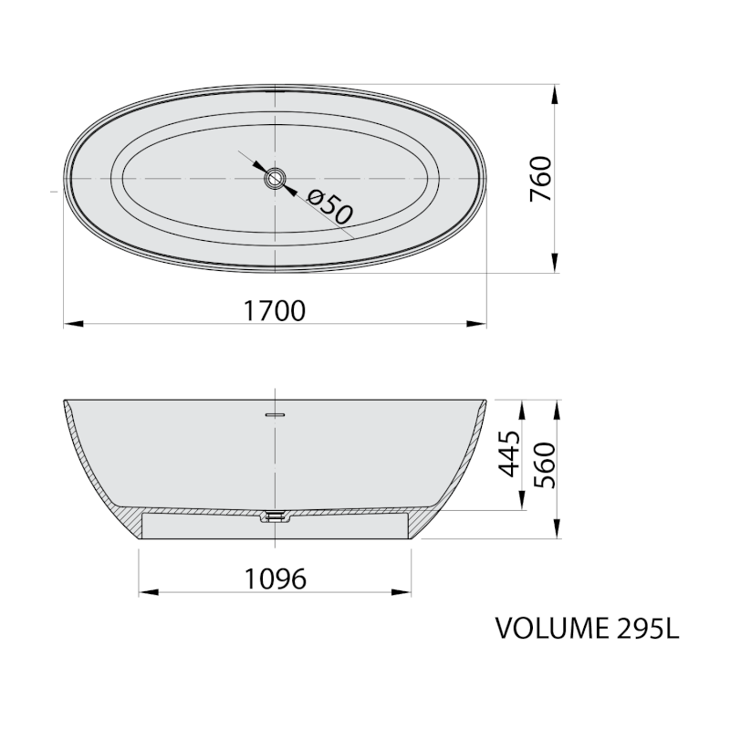 NOYA volně stojící vana, solid surface, 170x76x56cm, bílá mat 92330
