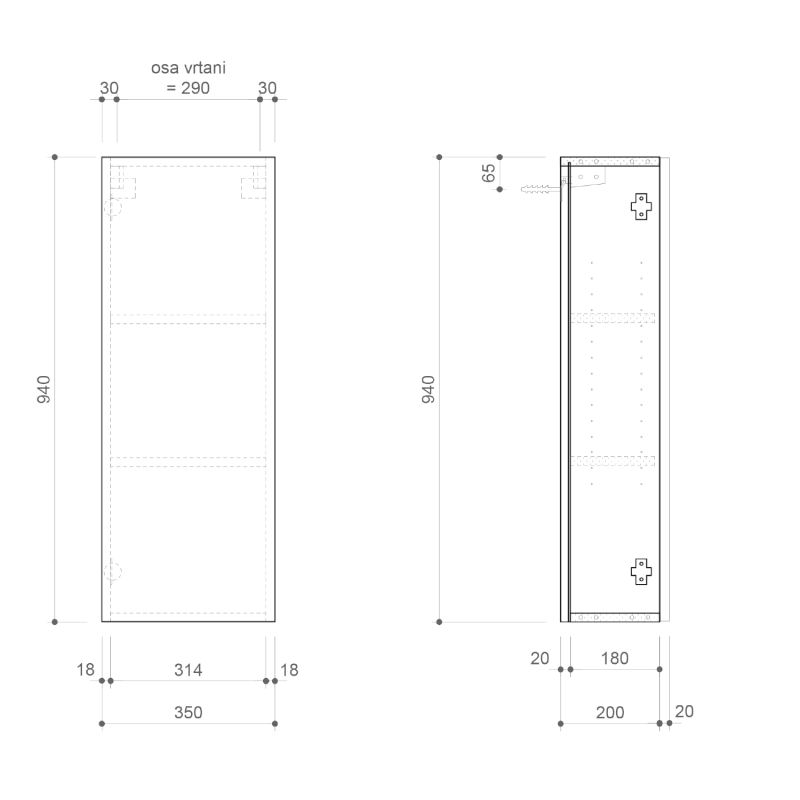 ESPACE skříňka 35x94x22cm, 1x dvířka, levá/pravá, borovice rustik ESC110-1616