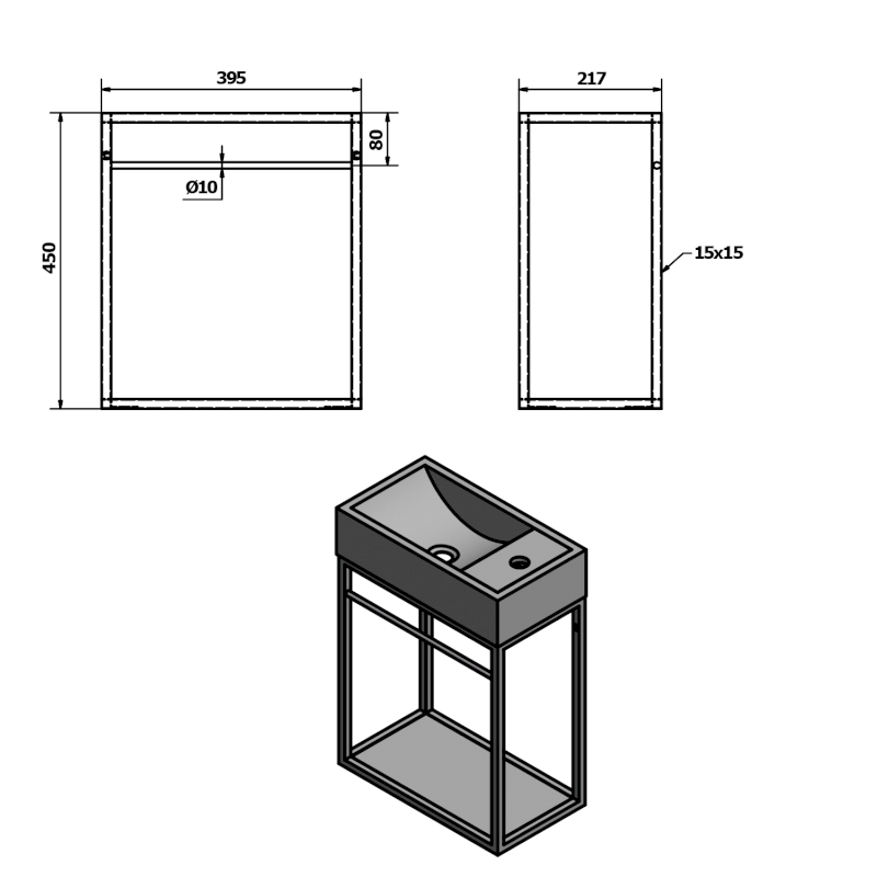 CREST konzole s policí, 39,5x45x21,7cm, černá mat AR402