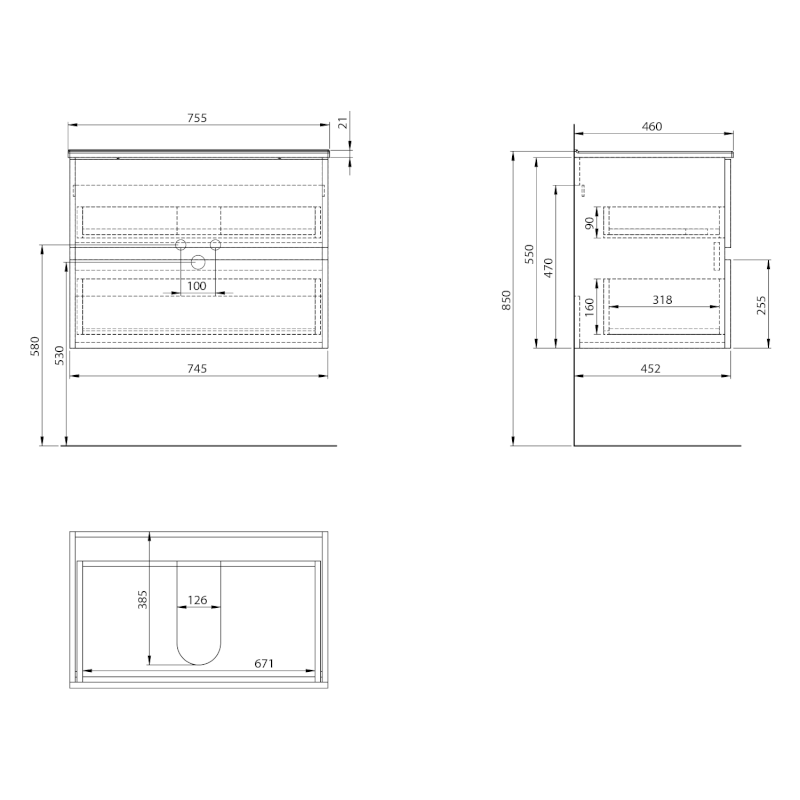 PANEDA umyvadlová skříňka 74,5x55x45,2cm, bílá PN275