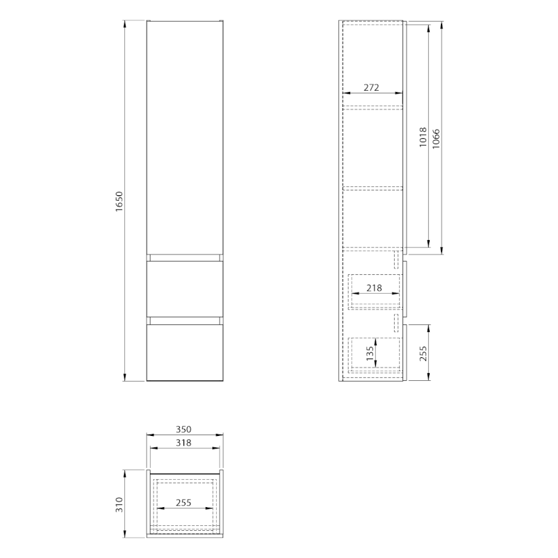 PANEDA skříňka vysoká 35x165x31cm, levá/pravá, bílá PN165