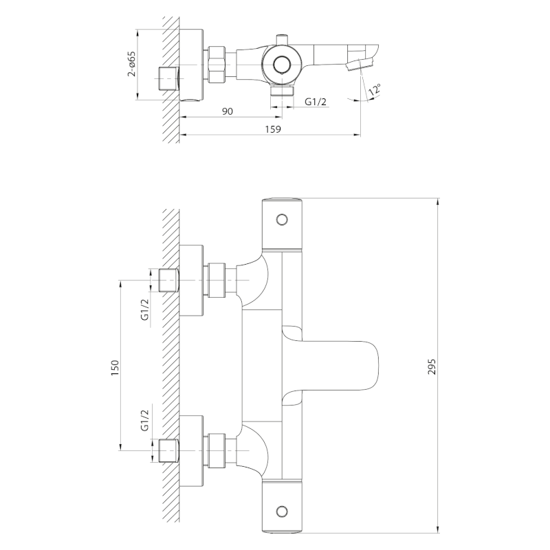 KIMURA nástěnná vanová termostatická baterie, chrom KU210