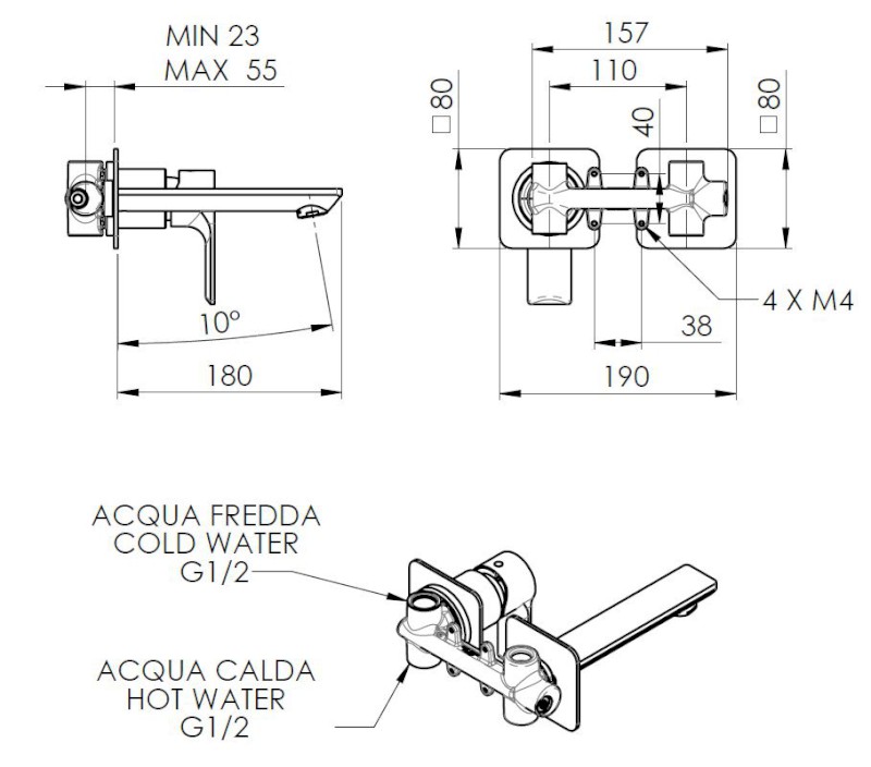 PAX podomítková dvouprvková umyvadlová baterie, chrom XA08