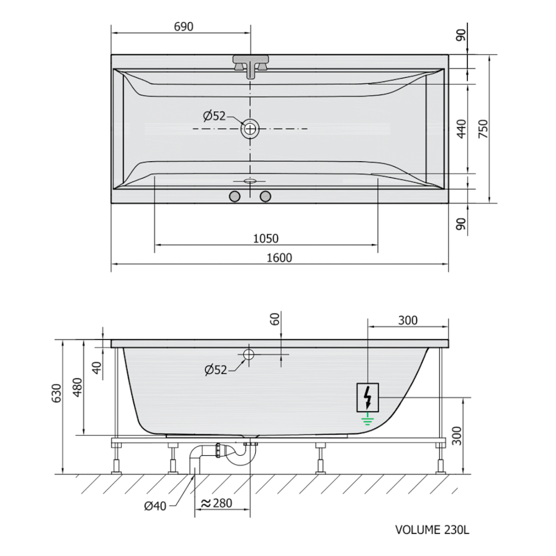 CLEO hydromasážní vana, 160x75x48cm, Active Hydro, chrom 93611.1010