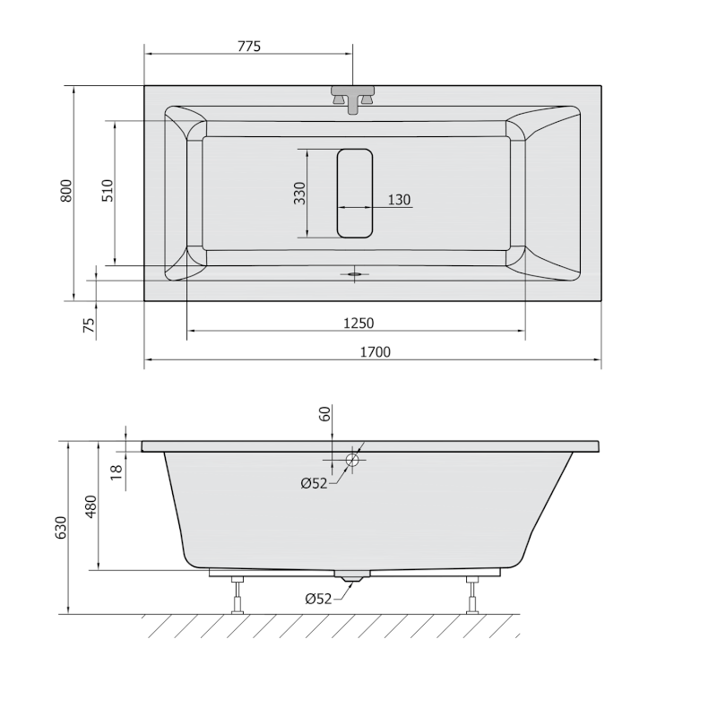 MARLENE SLIM obdélníková vana 170x80x48cm, bílá 72403S