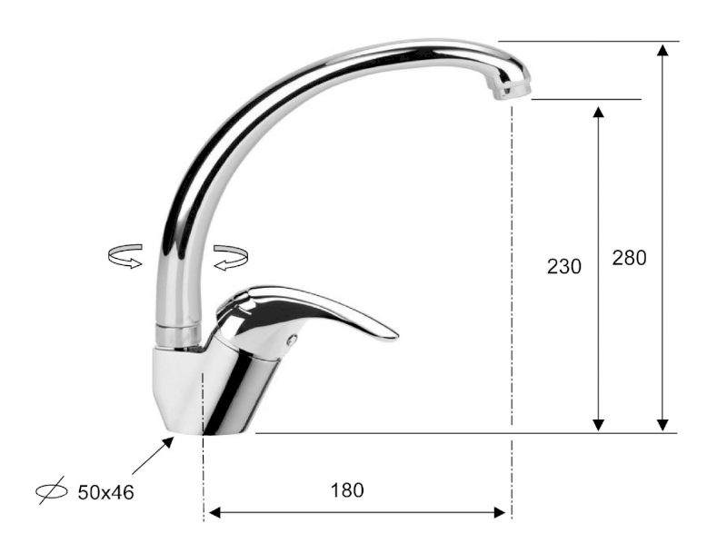 SALY stojánková dřezová baterie, výška 280mm, chrom SA511