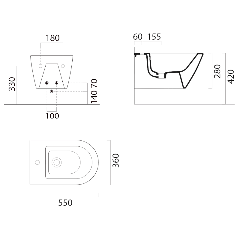 KUBE X bidet závěsný 36x55cm, bílá mat 9465109