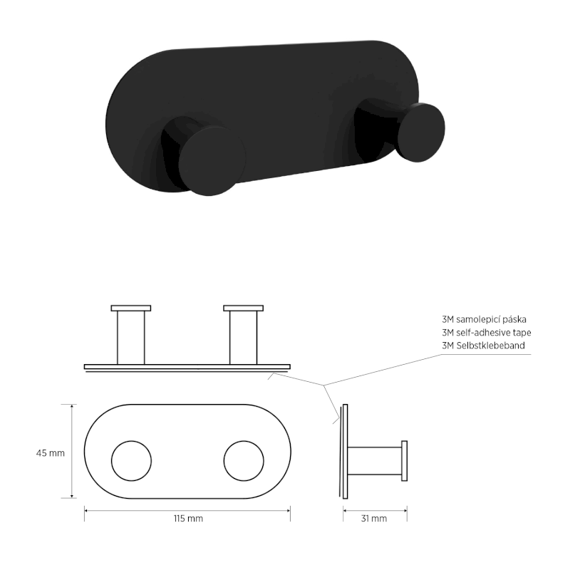 X-ROUND BLACK samolepící dvojháček, černá mat XR220B