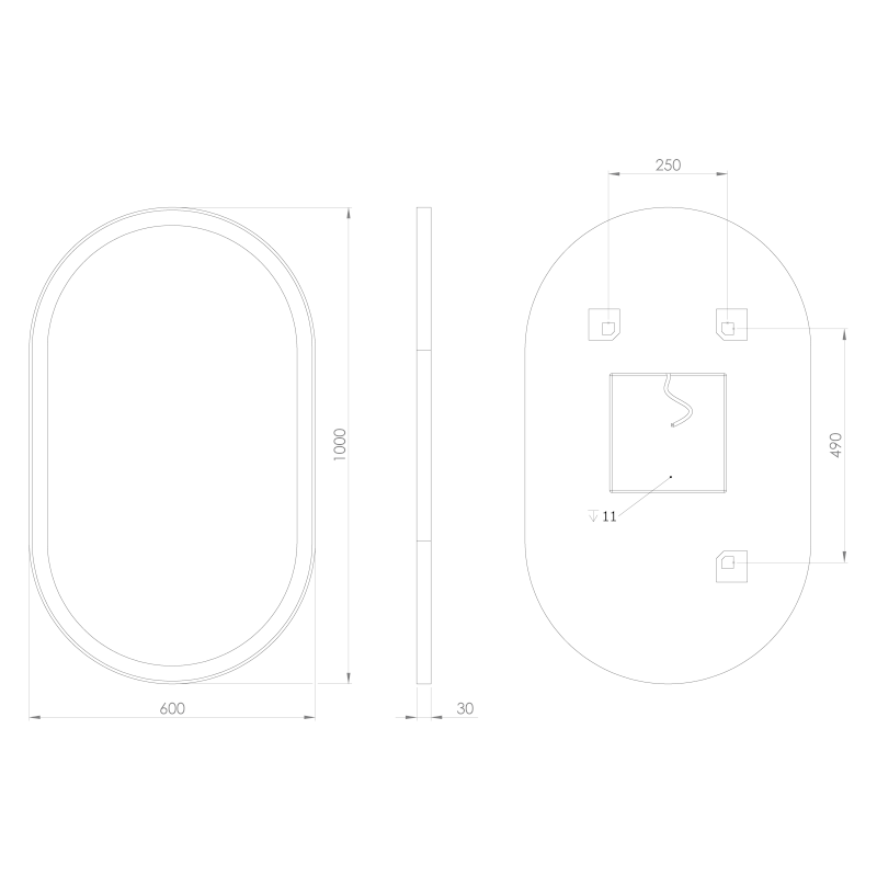 PARGA oválné zrcadlo s LED osvětlením 60x100cm PG600