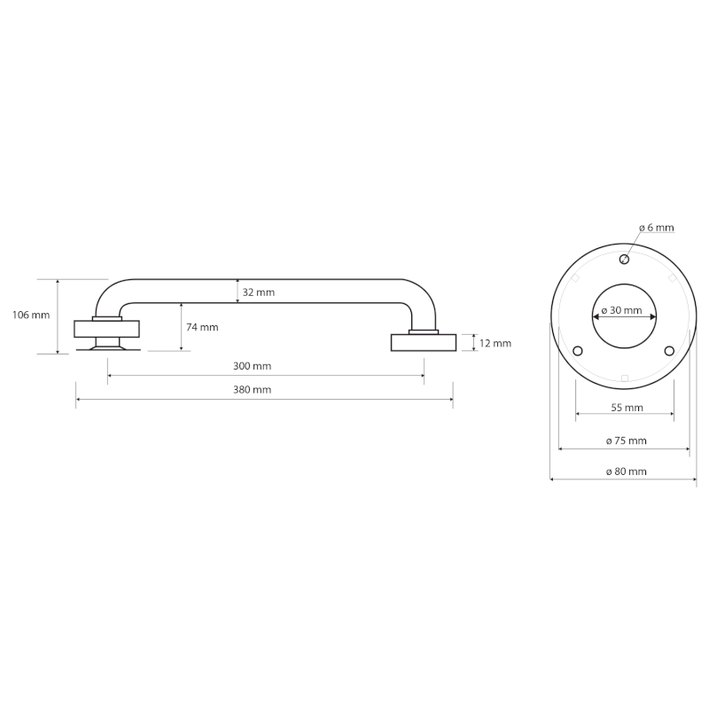 HANDICAP madlo rovné 300mm, černá mat XH507B
