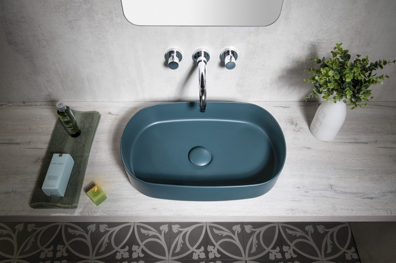 INFINITY OVAL keramické umyvadlo na desku, 55x36cm, zelená petrol 10NF65055-2P