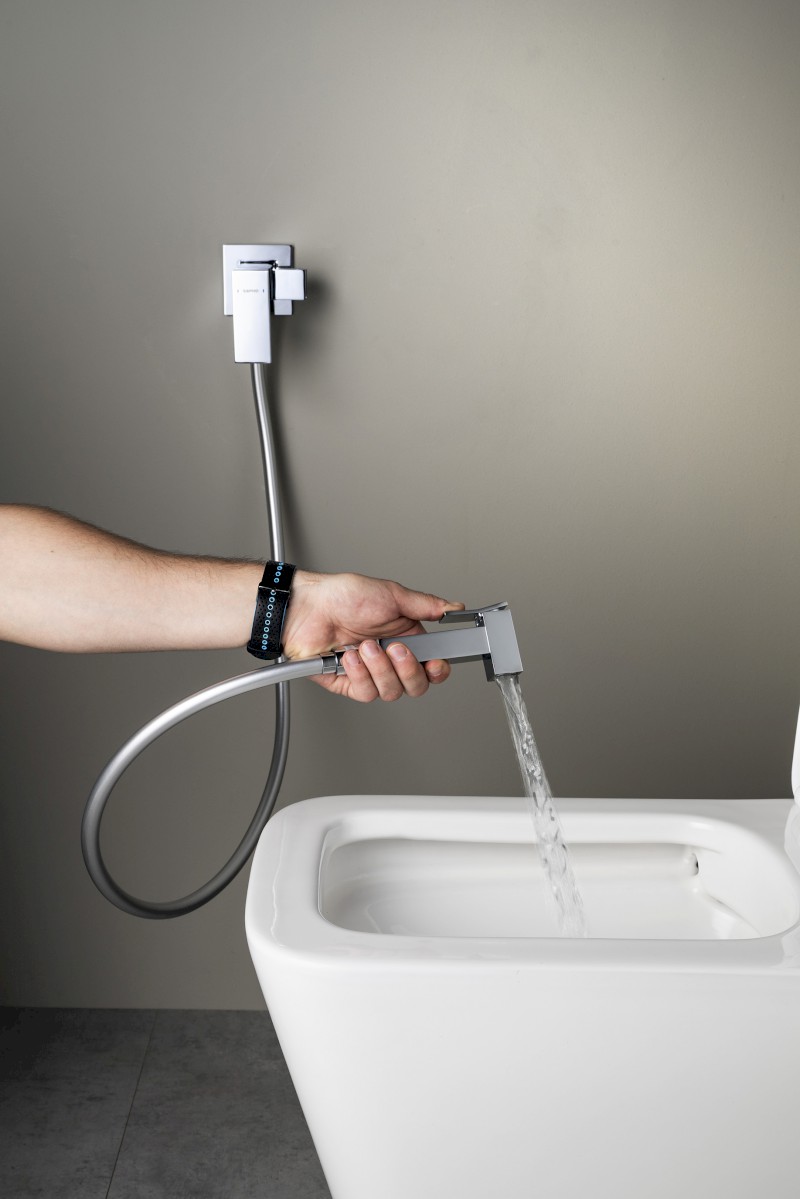 CUBEMIX podomítková bidetová baterie se Stop sprškou, hranatá, chrom CM040