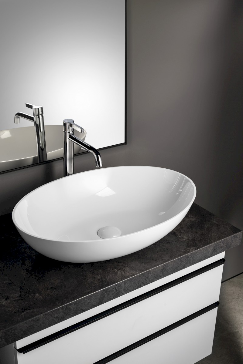 BANERA OVAL umyvadlo na desku, litý mramor, 60x40cm, bílá 14397