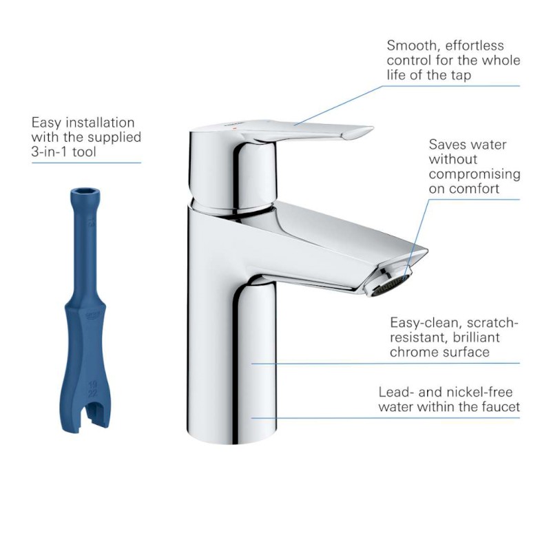 QuickFix Start Umyvadlová baterie s výpustí Push-Open, studený start, chrom GROHE 23551002