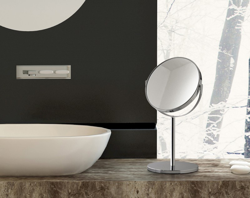 ANNA kosmetické zrcátko na postavení, Ø 163mm, oboustranné, chrom 211213