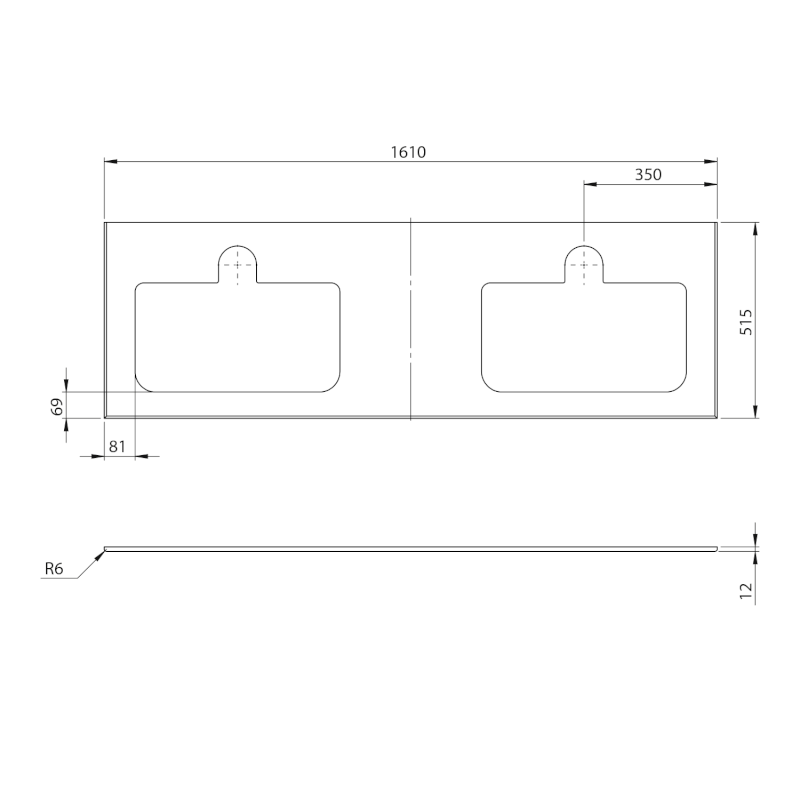 BRAHEA deska rockstone se 2 otvory 161x51,5cm (70+20+70cm), bílá mat BL161-0101-70