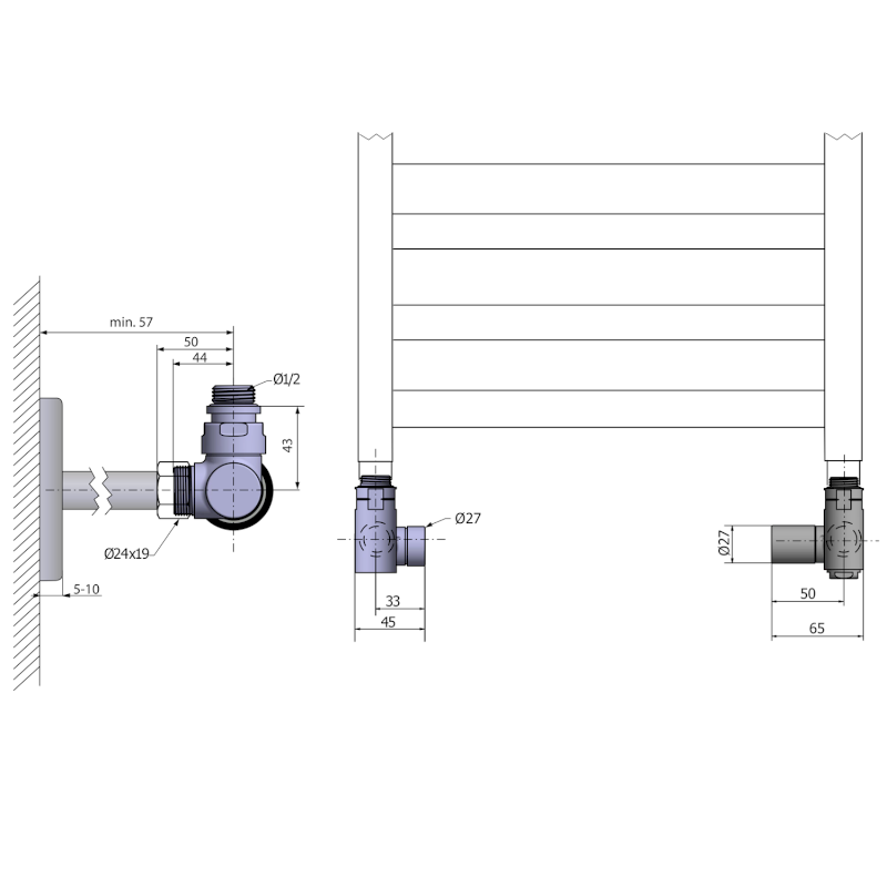 CORNER COMBI SIMPLY připojovací sada ventilů triaxiální, pravé provedení, chrom CP330S