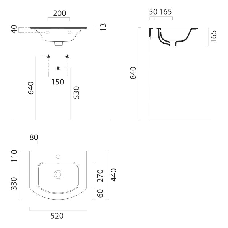 PURA keramické umyvadlo Slim oblé 52x44cm, bez otvoru, bílá ExtraGlaze 8830011