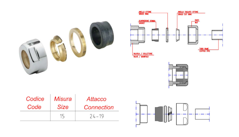 Svěrné šroubení pro Měď 15mm, nerez mat CP6515
