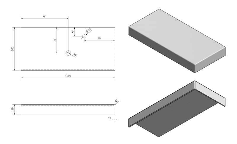 TAILOR rockstone deska 160x50 cm, provedení límce R TR160R