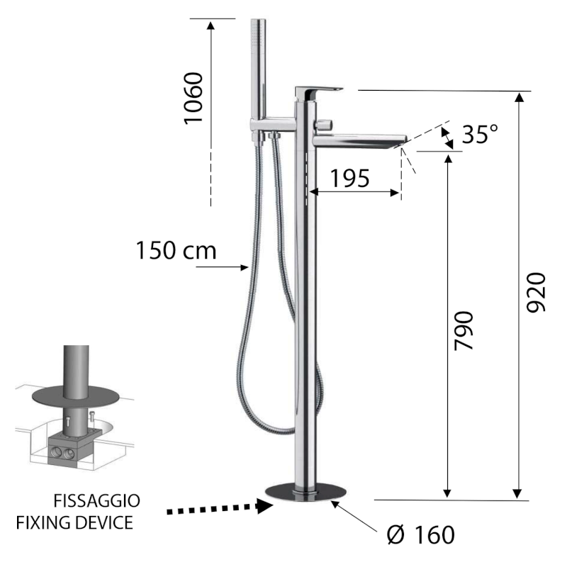 SPY vanová baterie s připojením do podlahy, zlato PY21/17