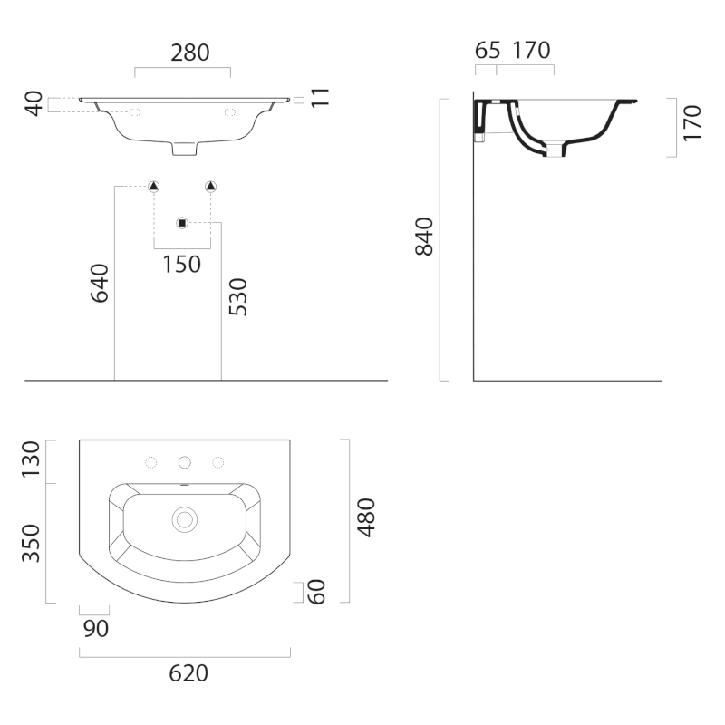 PURA keramické umyvadlo Slim oblé 62x48cm, bílá ExtraGlaze 8827111