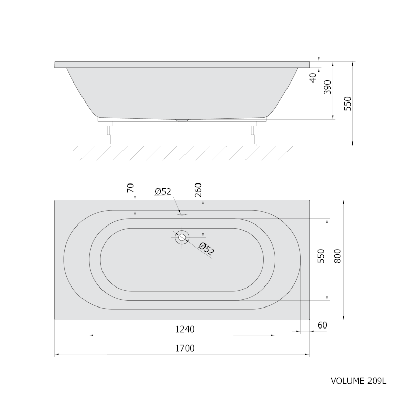 LEVANA obdélníková vana 170x80x39cm, ivory 71745.40