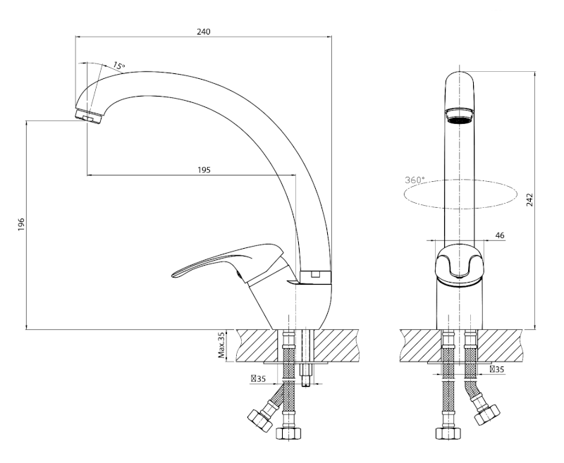 KASIOPEA 35 stojánková dřezová baterie, vysoké ramínko, chrom 1107-65