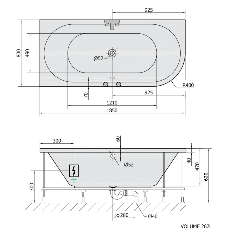VIVA L hydromasážní vana, 185x80x47cm, Highline Hydro, chrom 72099.5010