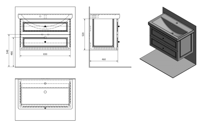 VIOLETA umyvadlová skříňka 83x52x46cm, bílá pololesk VI090-3131