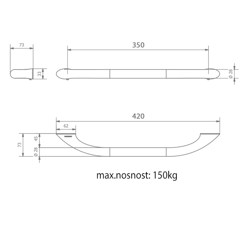 Pevnostní madlo, 350mm, černá mat ML35NE